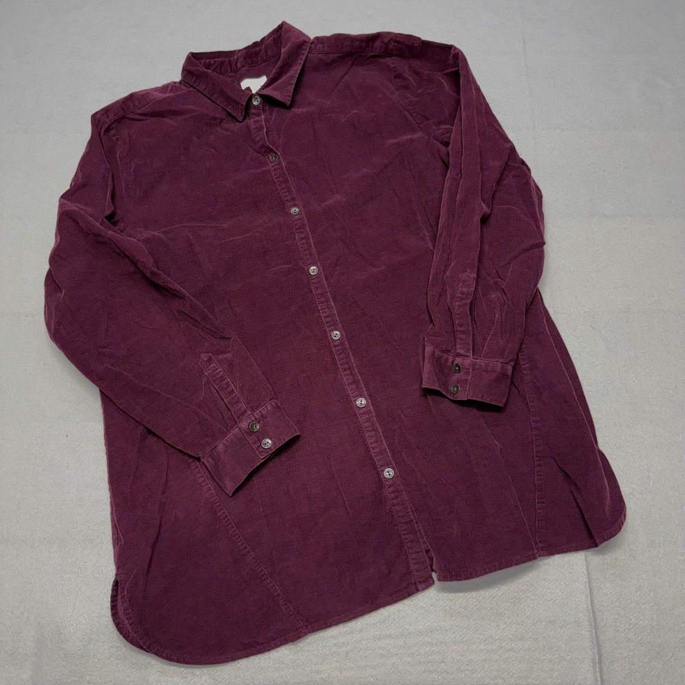 J. Jill Women XL Corduroy Button Down Shirt Burgundy Cotton Long Sleeve Tunic